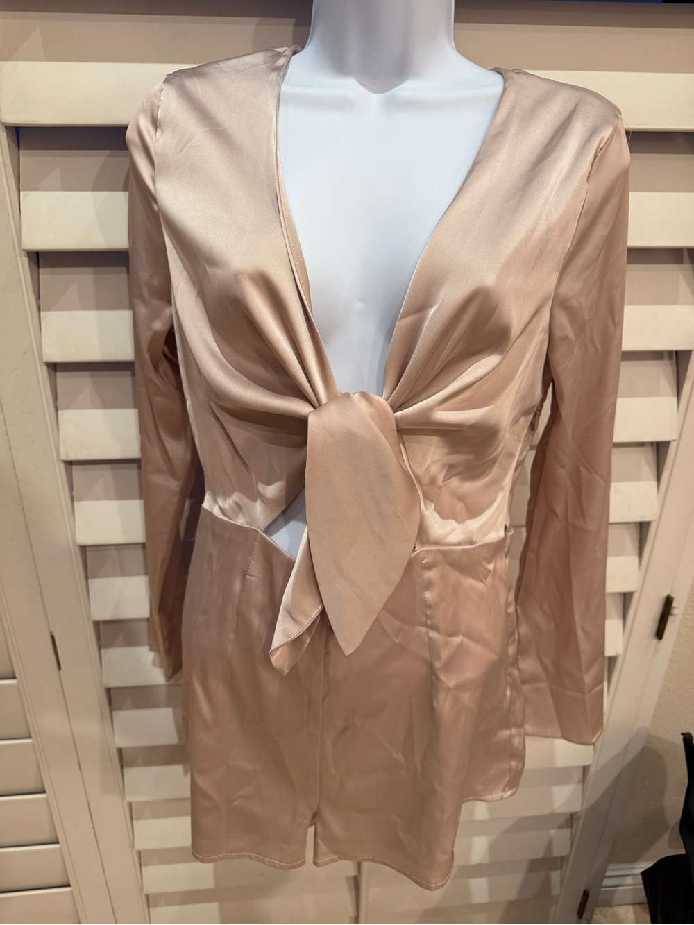 Cotton candy LA Champagne Satin tie up romper